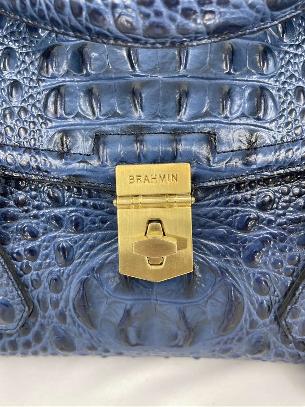 BRAHMIN Blue Croc-Embossed Tote Bag - Designer Style LIKE NEW - Picture 4 of 14